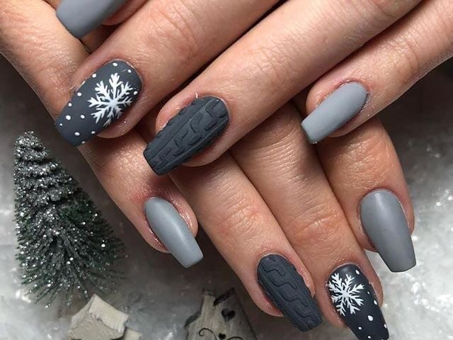 textured grey winter nails