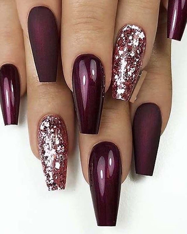 Glamorous maroon winter nails