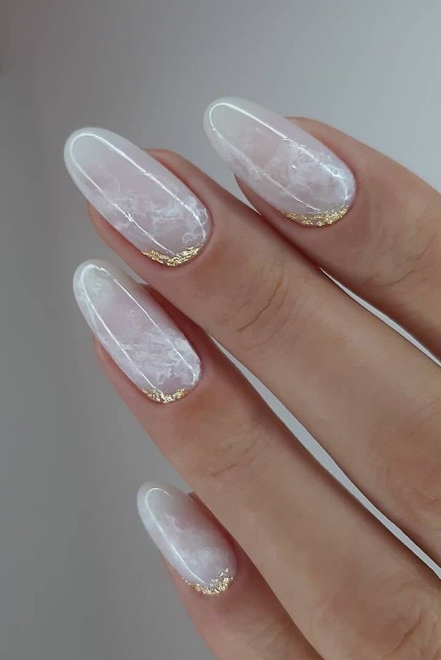 milky white marble nails