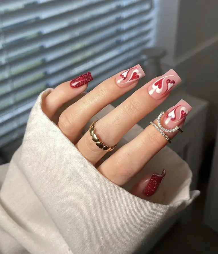 valentines day nails squoval